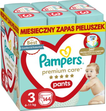 PAMPERS Premium Care pieluchomajtki 6 11kg rozmiar 3 144 szt